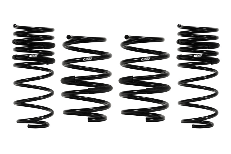 Lowering springs, Eibach Pro-Kit for 2018, glossy black metal with a helical coil design and branded decals.