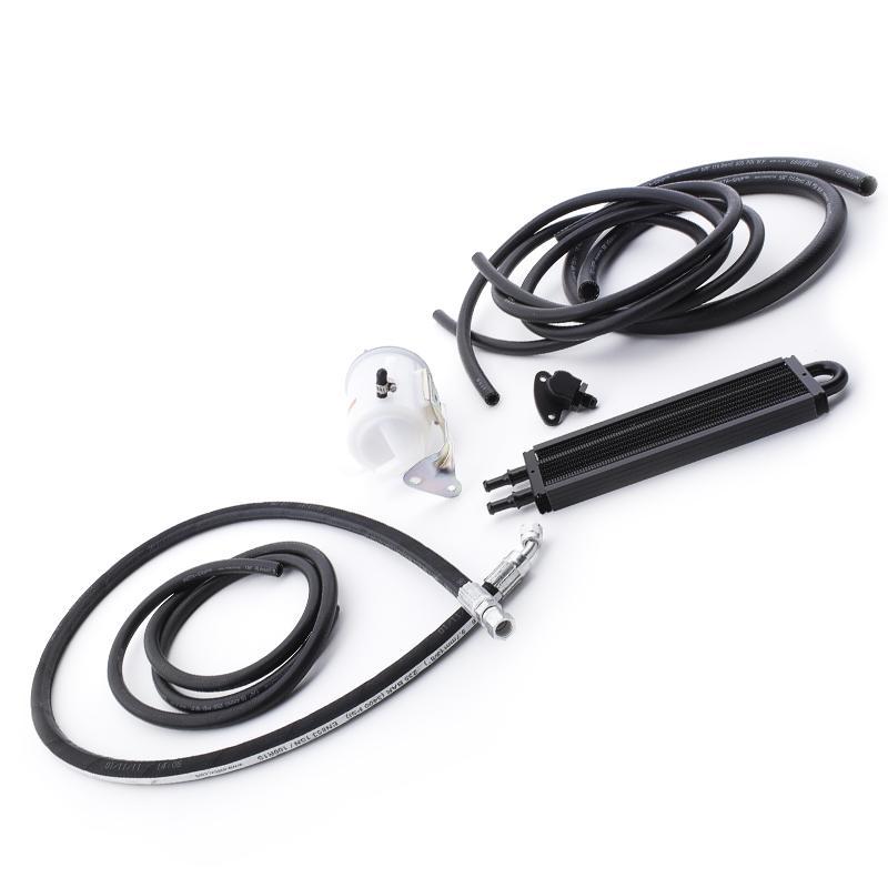 Hybrid Racing K-Swap power steering conversion kit for 92-00 Civics and 94-01 Integras with pump, hoses, cooler, and reservoir
