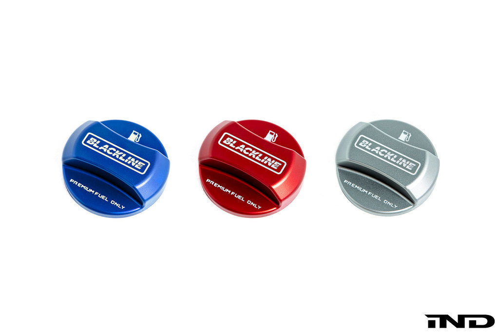 Goldenwrench Blackline Performance billet aluminum BMW M car series fuel cap cover with CNC-machined finish
