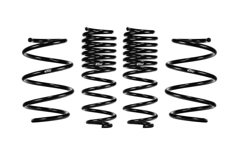 Eibach Pro Kit lowering springs, a set of four black metal coil springs with glossy finish and white logos.