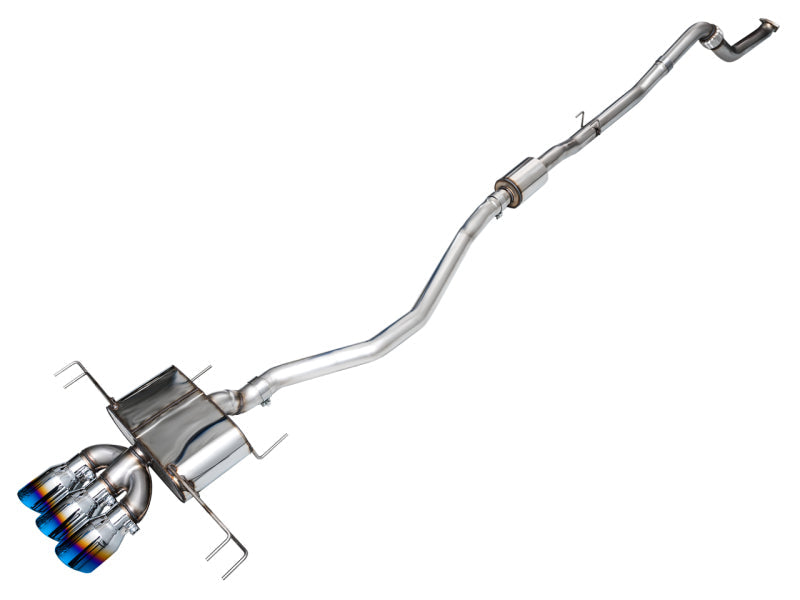 Exhaust system, AWE Tuning Touring Edition, polished stainless steel with triple blue-burnished tips and resonator.