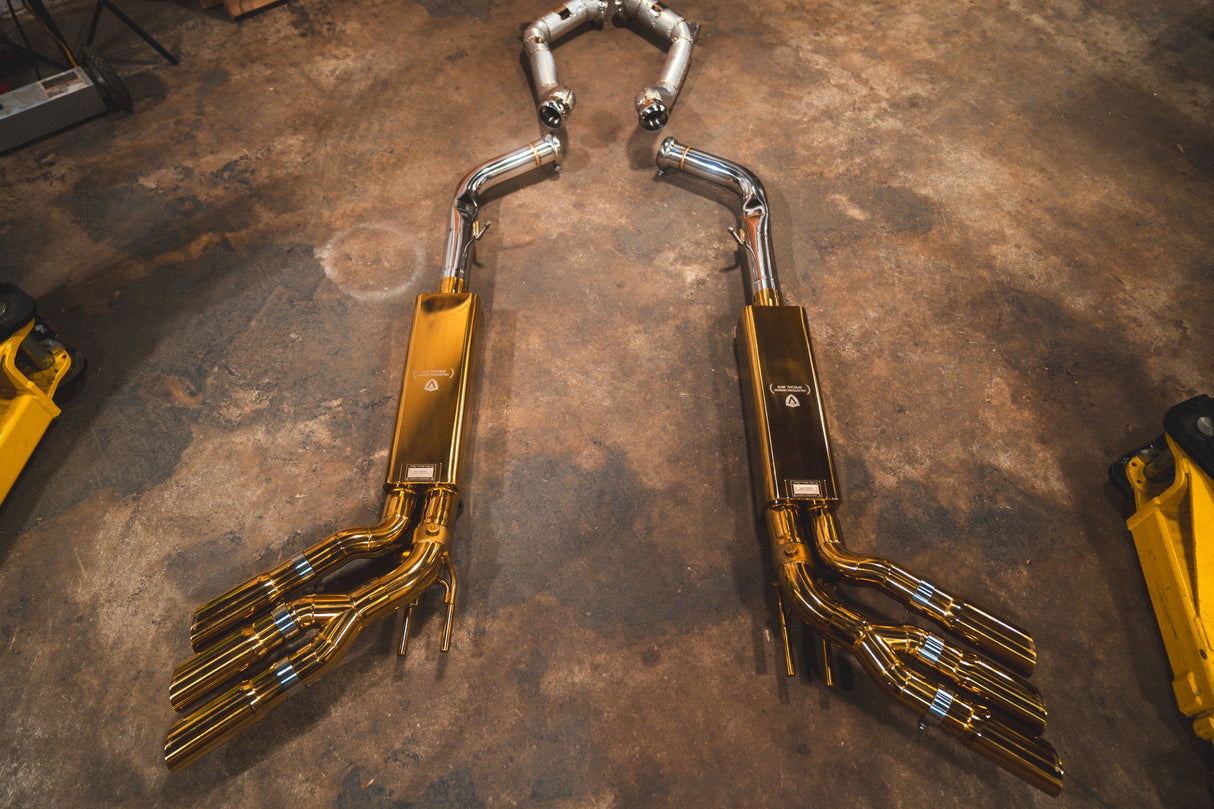 Mercedes Benz G-Wagon G63 AMG valved sport exhaust system with T304 stainless steel and dual anodized gold and black tips