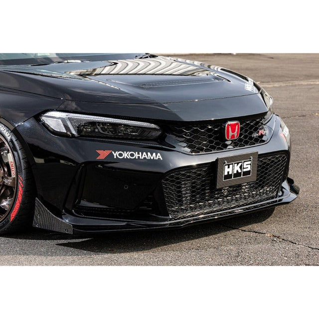 HKS Type S front bumper spoiler with CFRP barge panels on 2023+ Honda Civic Type R FL5