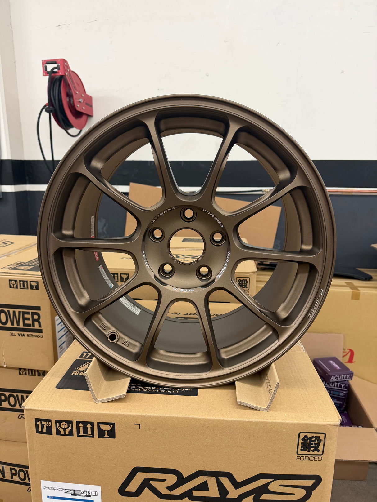 Volk Racing ZE40 17x9.5 bronze alloy wheel with 10-spoke design and 5x114.3 bolt pattern