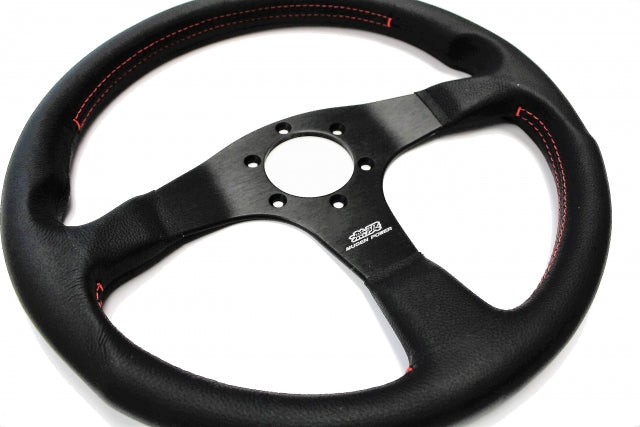 Mugen Racing III Steering Wheel - 350mm (Black Leather / Red Stitch)