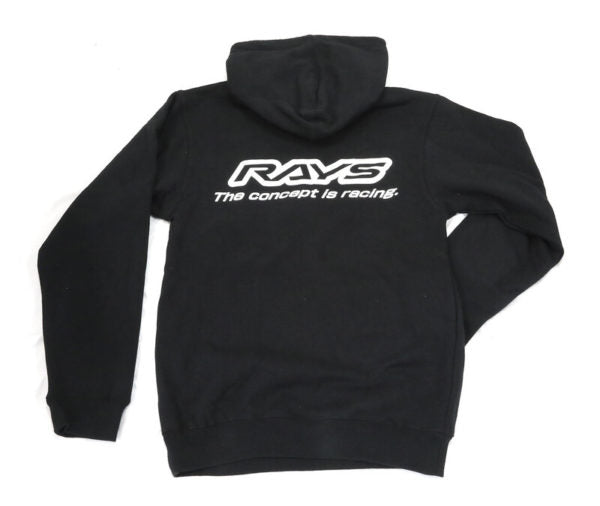 RAYS CONCEPT IS RACING 20S hoodie with racing design on black fabric