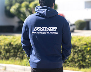 RAYS 2324 Hoodie navy blue relaxed fit pullover with logo puff design on back