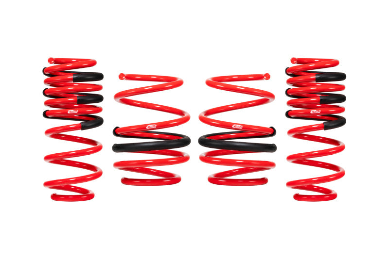 Eibach Sportline Springs Kit with glossy red and black steel coil springs in varied progressive shapes and sizes.