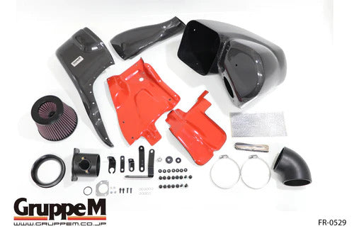 GruppeM Carbon Ram Air System installed on 2023+ Honda Civic Type R FL5 with carbon fiber air ducts and custom filter cover