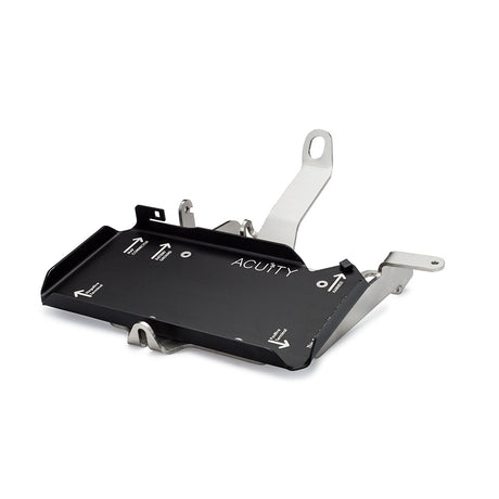 Battery relocation tray for 9th Gen Civic Si with stainless steel lower frame and anodized aluminum upper tray