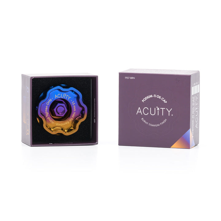 ACUiTY Podium-Ti Oil Cap in Burnt Titanium Finish for Hondas/Acuras