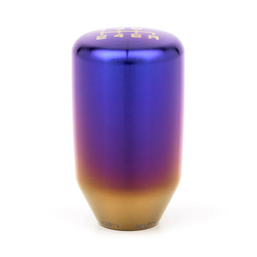ACUITY ESCO-Ti Burnt Titanium shift knob with burnt brushed finish and laser-etched 6-speed gear pattern