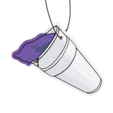Double Cup Air Freshener with green tea scent hanging from rearview mirror
