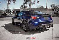 Blue Scion FR-S with Seibon 12-13 Scion FRS carbon fiber rear fin spoiler and aftermarket wheels