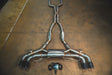 Valved exhaust system for BMW X5M / X6M, polished stainless steel tubing with an X-pipe, muffler and four black tips.