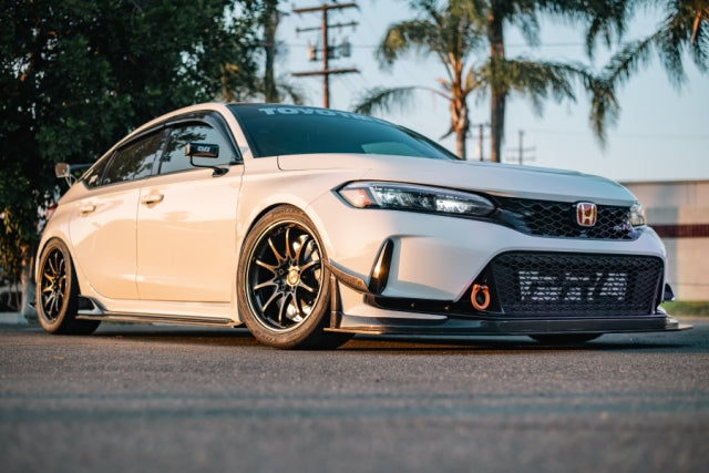 EVS Tuning Carbon Fiber Front Splitter on 2023+ Honda Civic Type R FL5 enhancing aerodynamics and style