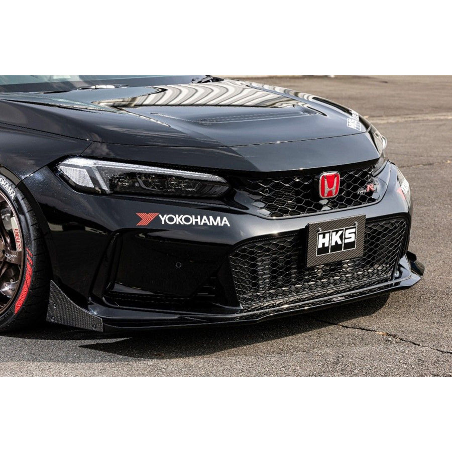 HKS Type S front bumper spoiler with CFRP barge panels on 2023+ Honda Civic Type R FL5