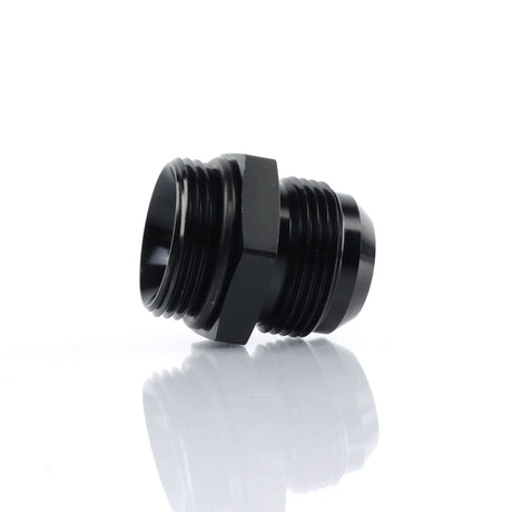 Hybrid Racing -16AN to -16ORB black anodized billet aluminum straight fitting for K-Series thermostat housing connection