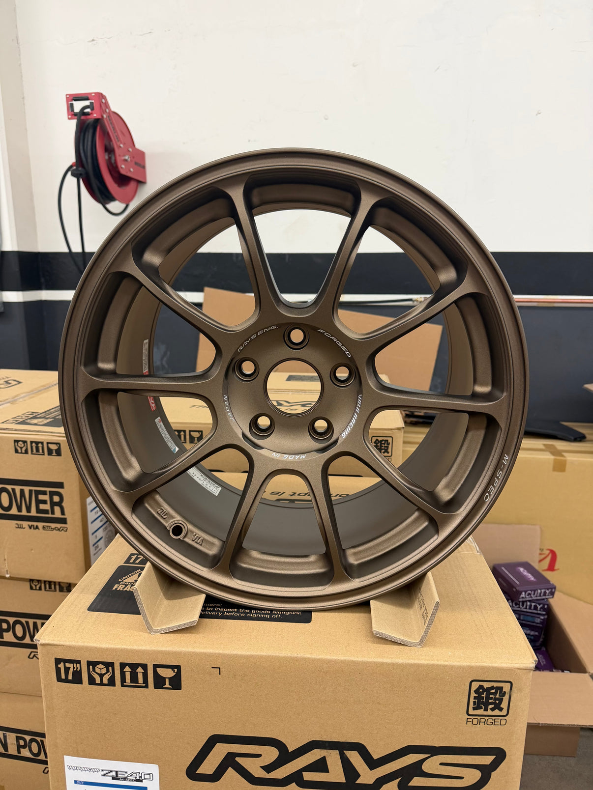 Volk Racing ZE40 17x9.5 bronze alloy wheel with 10-spoke design and 5x114.3 bolt pattern
