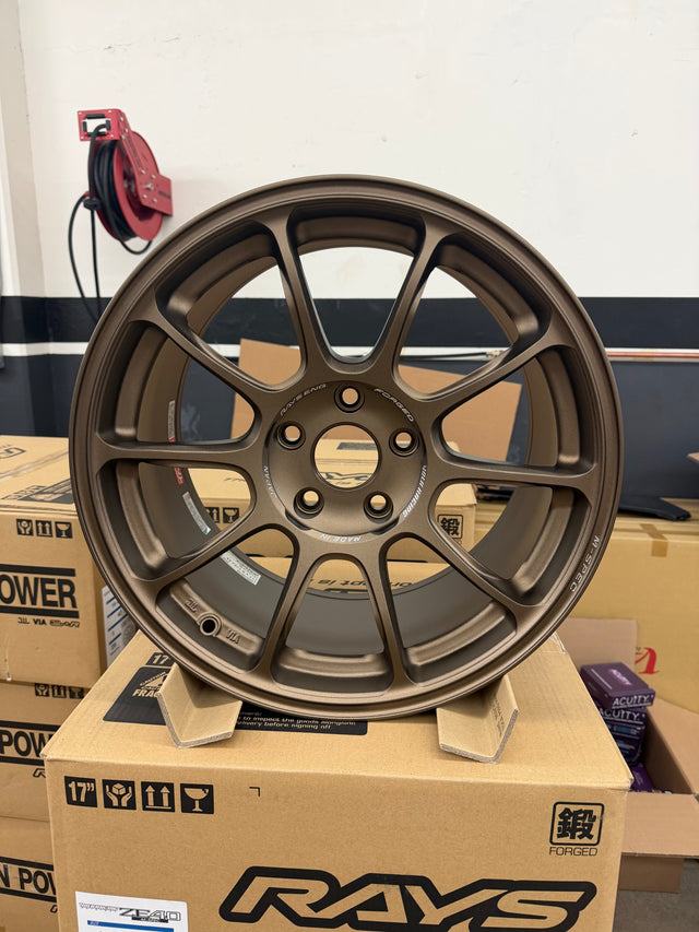 Volk Racing ZE40 17x9.5 bronze alloy wheel with 10-spoke design and 5x114.3 bolt pattern