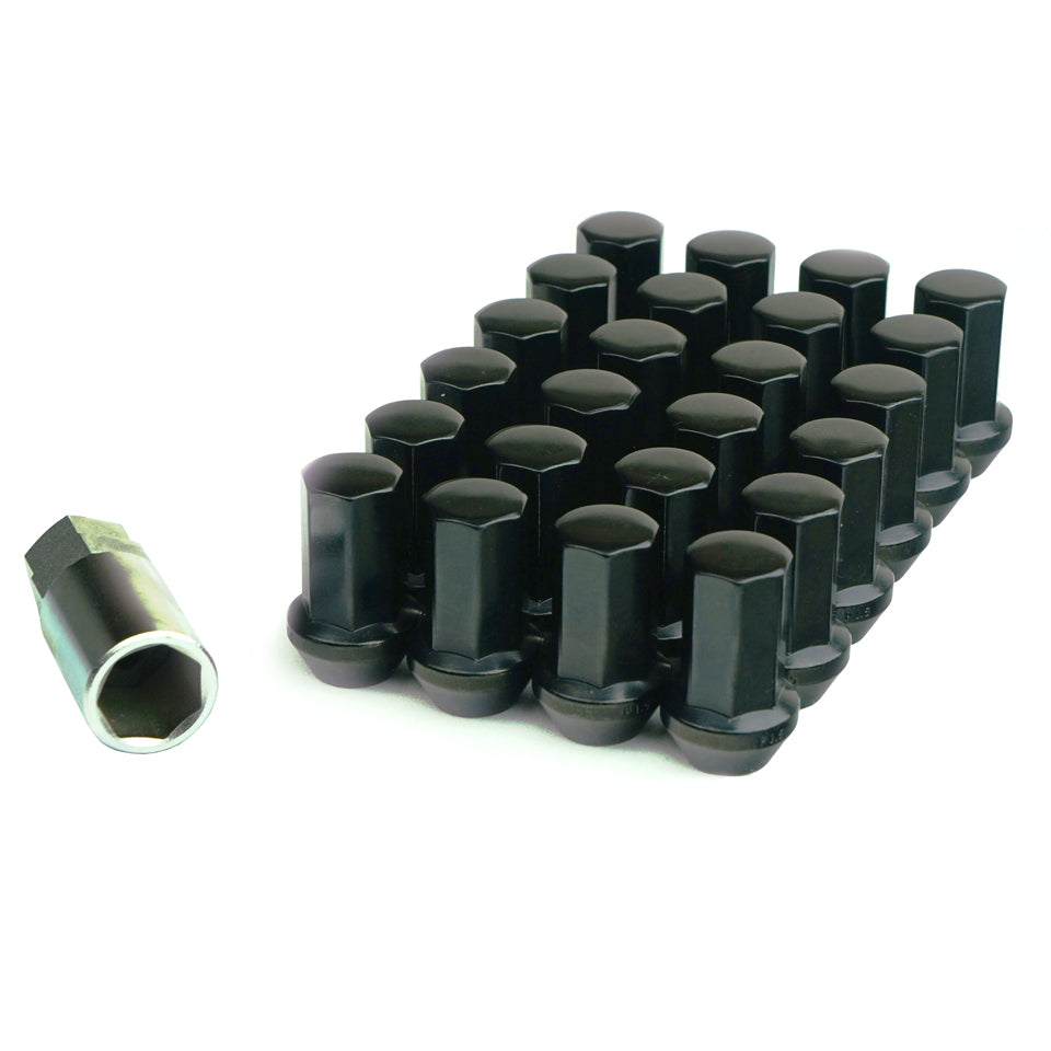 Project Kics Heptagon Caliber 24 black lug nut set with unique 7-sided shape and Heptagon adapter for 6H wheels