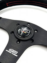 Mugen Racing III Steering Wheel - 350mm (Black Suede / Red Stitch)