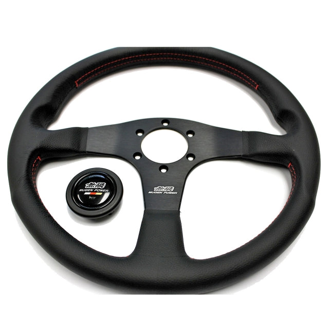 Mugen Racing III Steering Wheel - 350mm (Black Leather / Red Stitch)
