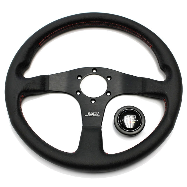 Mugen Racing III Steering Wheel - 350mm (Black Leather / Red Stitch)