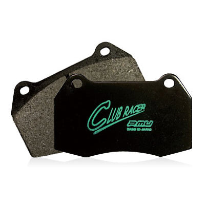 Project Mu Club Racer front brake pads for Mitsubishi EVO, Subaru WRX STI, and Honda Civic Type R with high-temperature carbon metal compound
