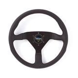 Spoon Sports 340mm black leather steering wheel with red stitching and Spoon Sports horn button
