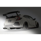 Varis Arising-I rear diffuser on white 2017-2021 Honda Civic Type R FK8 with carbon fiber aerodynamic enhancements