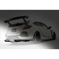 Varis Arising-I rear diffuser on white 2017-2021 Honda Civic Type R FK8 with carbon fiber aerodynamic enhancements
