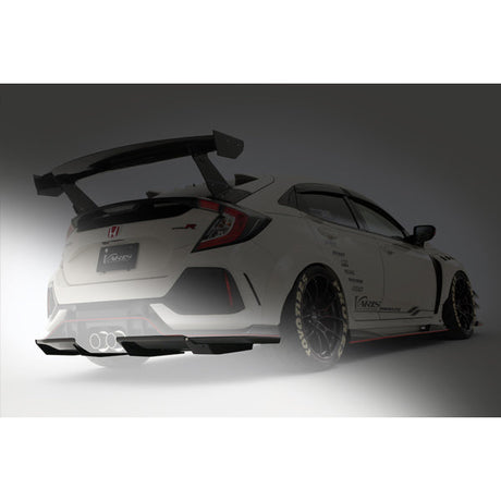 Varis Arising-I rear diffuser on white 2017-2021 Honda Civic Type R FK8 with carbon fiber aerodynamic enhancements