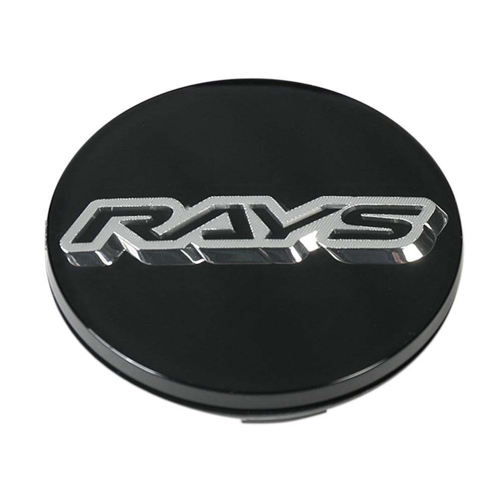 Black and chrome Volk Racing Center Cap Model-03 with raised RAYS logo, sold individually for GT090 and G025 wheels