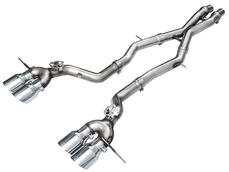 AWE Tuning chrome silver track edition exhaust with quad slash-cut tips for 2023-2025 BMW G87 M2