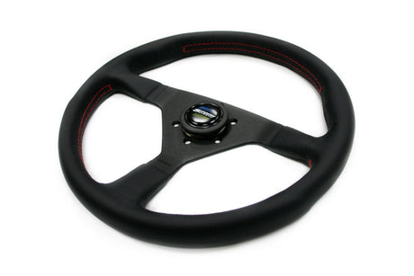 Spoon Sports Steering Wheel 340mm black leather with red stitching and SPOON horn button